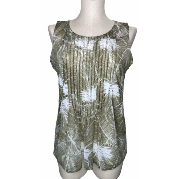 Liz Claiborne Tops - Liz Claiborne Top Shirt Womens M Sleevless Blouse Green White Pleated Front